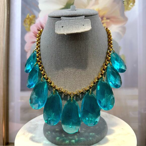 KATE SPADE - CASCADING AQUA TEARDROP STATEMENT NECKLACE - Picture 1 of 9